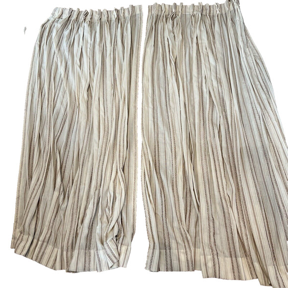 Vtg Pinch Pleat Curtain 2 Panels Drapery woven textured Ivory Brown mcm‎ Boho - Picture 2 of 12